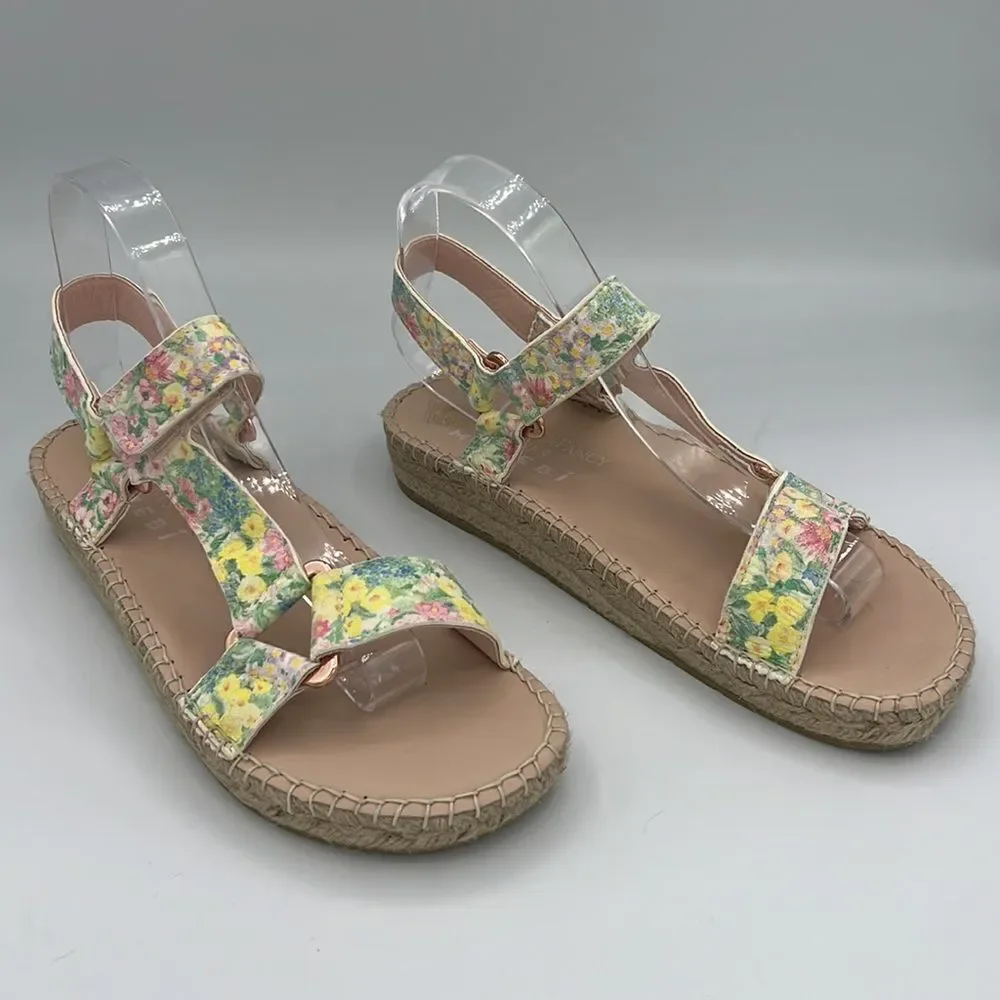 NWT Loveshackfancy X Manebi Floral Leather Espadrille Sport Sandals Size 39/US 8